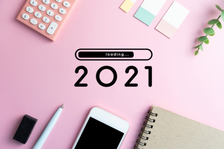 2021 career conversation strategy - desk with 2021 loading and stationary