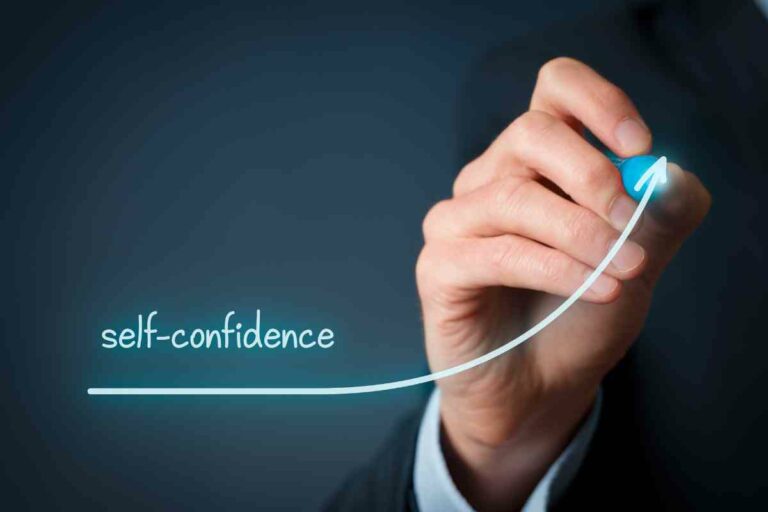 Understanding the foundations of self-confidence: Hand drawing upwards pointing arrow labelled "self-confidence"