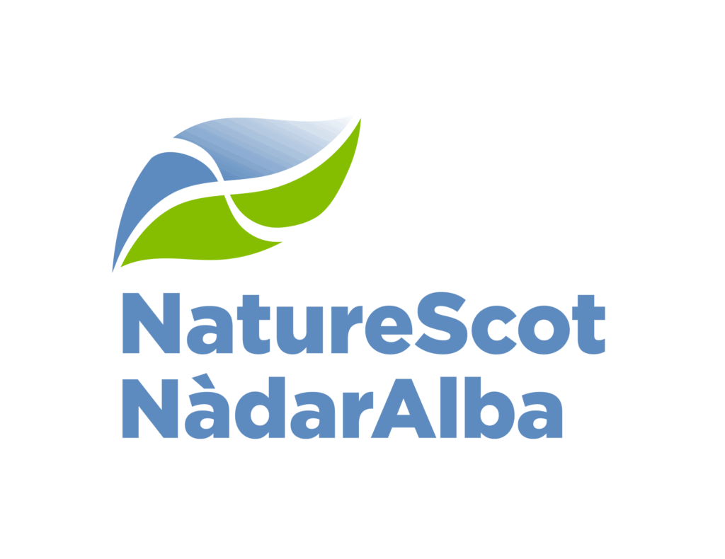 NatureScot NàdarAlba logo with blue and green leaf graphic above the organisation’s name in blue text, written in both English and Scottish Gaelic.
