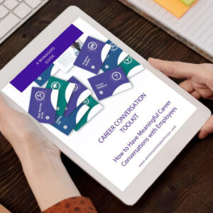 A managers guide to career conversations on an ipad being held by a person