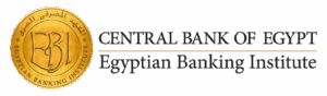 Logo of the Egyptian Banking Institute featuring a gold coin with Arabic and English text, next to the words “CENTRAL BANK OF EGYPT Egyptian Banking Institute” in black capital letters.