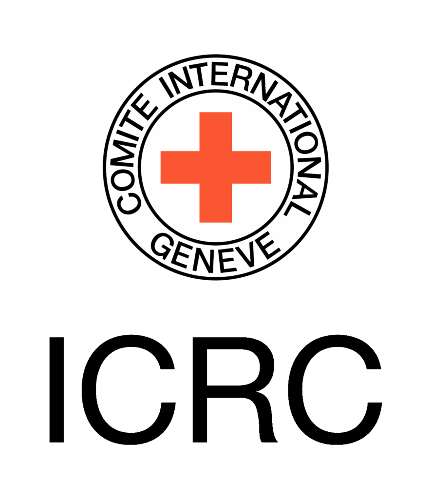 Logo of the International Committee of the Red Cross (ICRC), featuring a red cross inside a circle with the words "COMITE INTERNATIONAL GENEVE" around it, and "ICRC" written below in bold black letters.