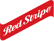 Red Stripe logo featuring the brand name in white cursive text on a red diagonal banner with a wavy edge.