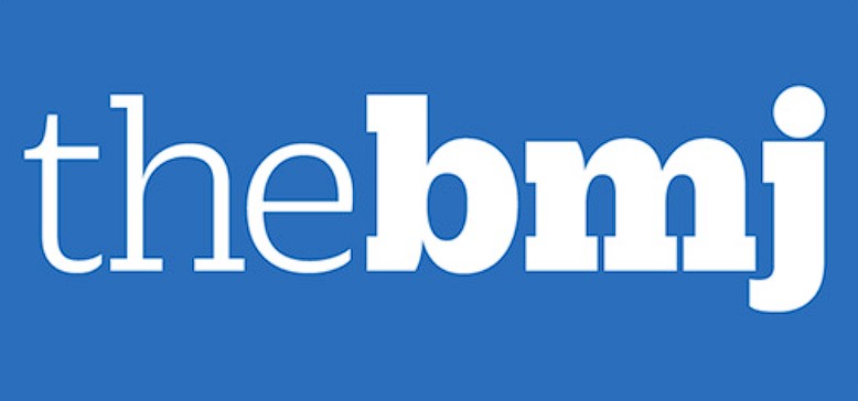 The logo of "the BMJ" is displayed in white lowercase letters on a blue background, with "the" in a thinner font and "BMJ" in bold.